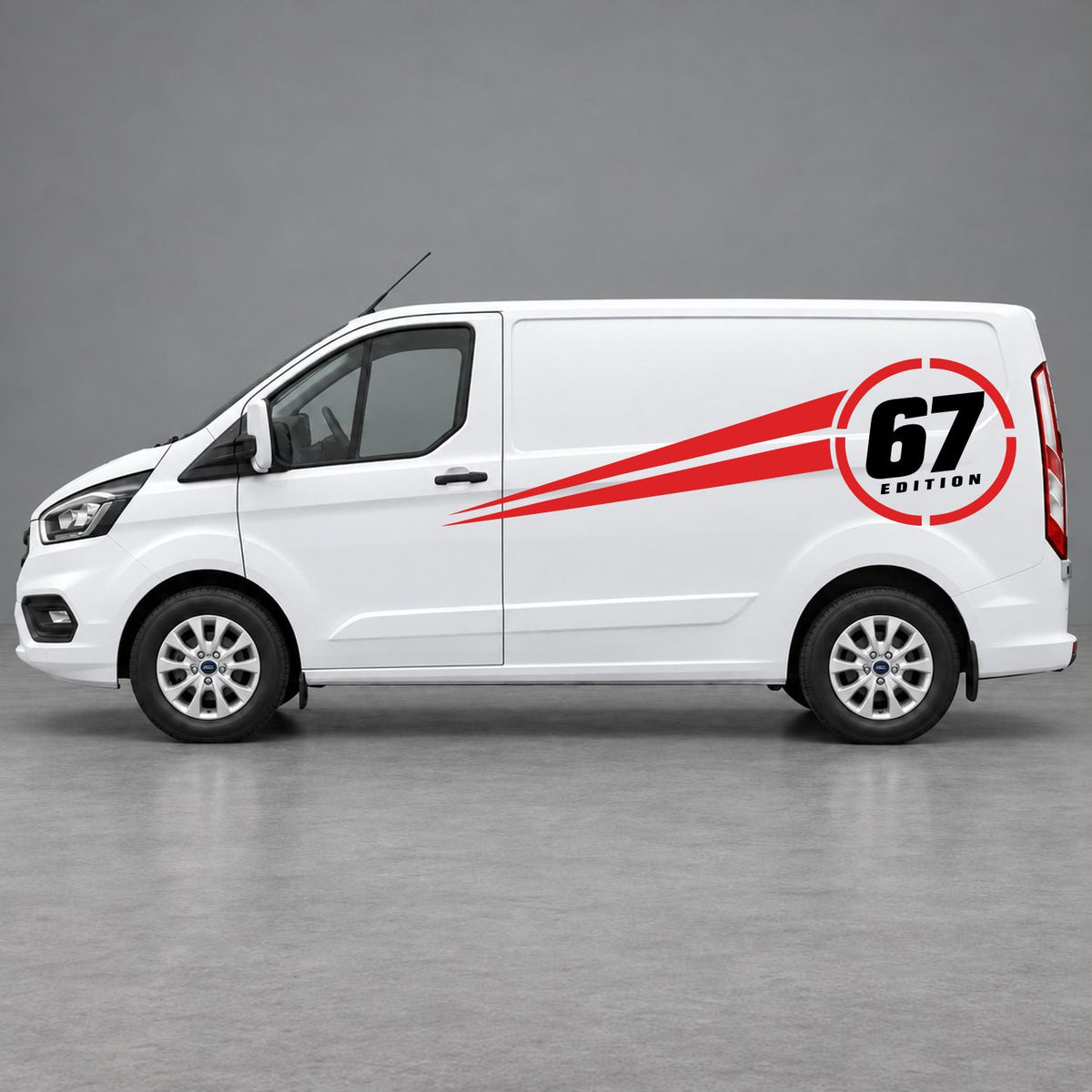 Ford Transit Custom Personalised Number Edition Side Stripes in Red & Black