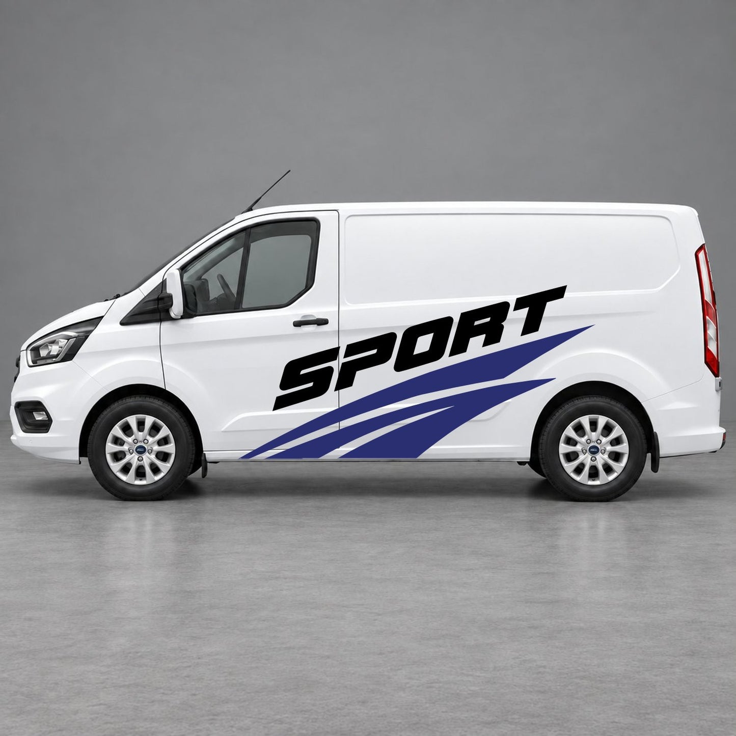 Ford Transit Custom Sport Twin Stripe Side Graphics in Navy Blue & Black