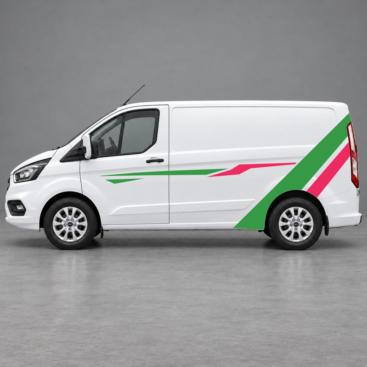 Ford Transit Custom Bold Rear Diagonal Side Stripes in Green & Pink