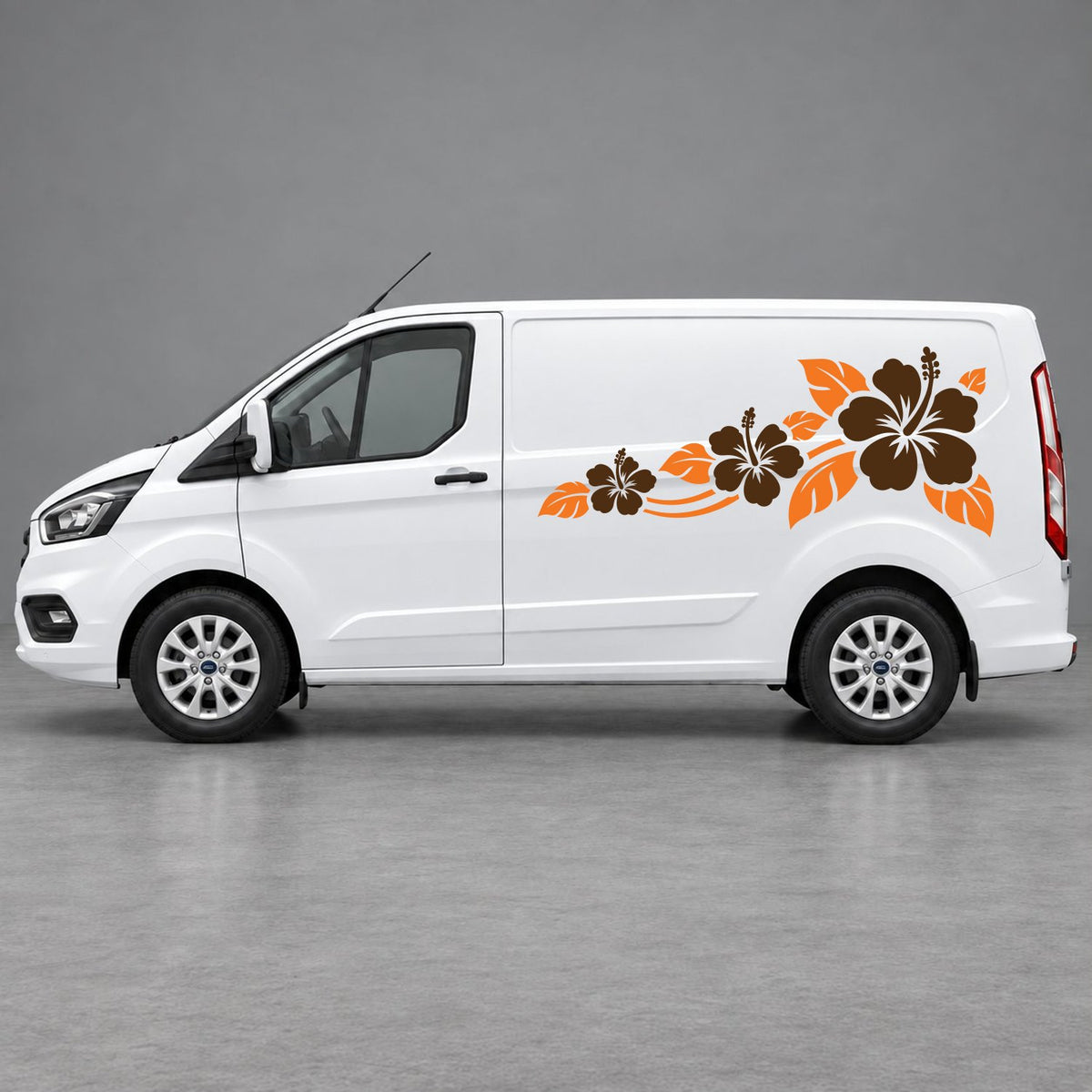 Ford Transit Custom Hibiscus Flower Trail Side Graphics in Orange & Brown