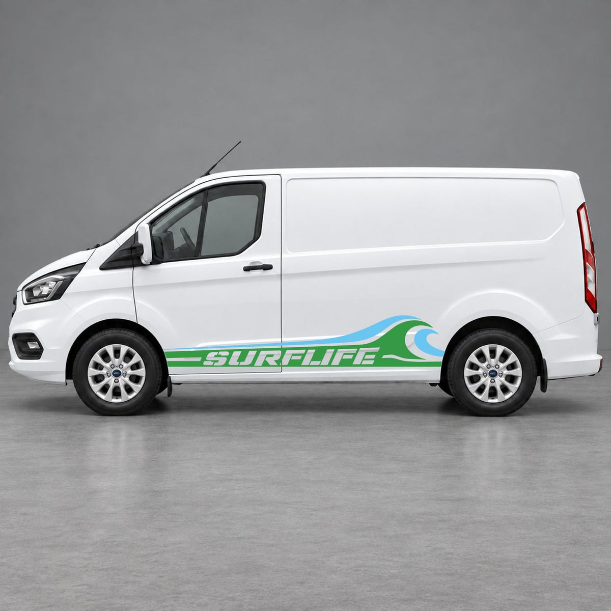 Ford Transit Custom Surflife Wave Side Stripes in Green & Light Blue