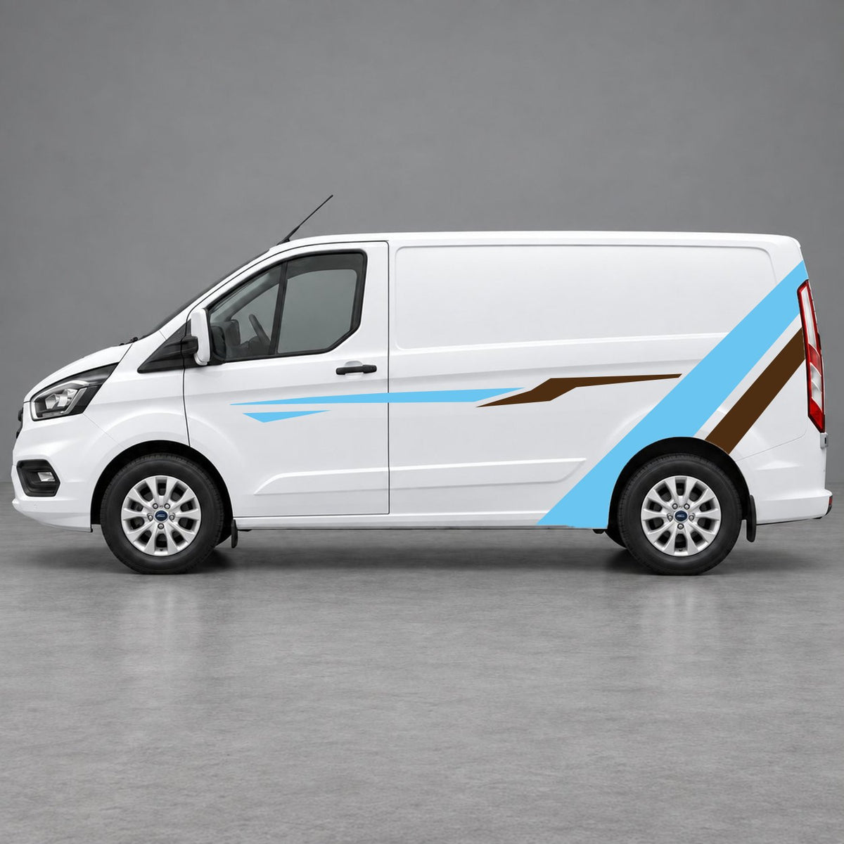 Ford Transit Custom Bold Rear Diagonal Side Stripes in Light Blue & Brown