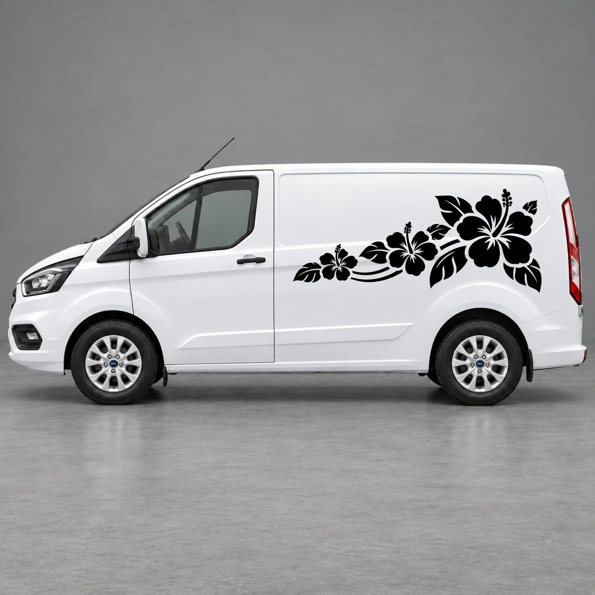 Ford Transit Custom Hibiscus Flower Trail Side Graphics in Black & Black