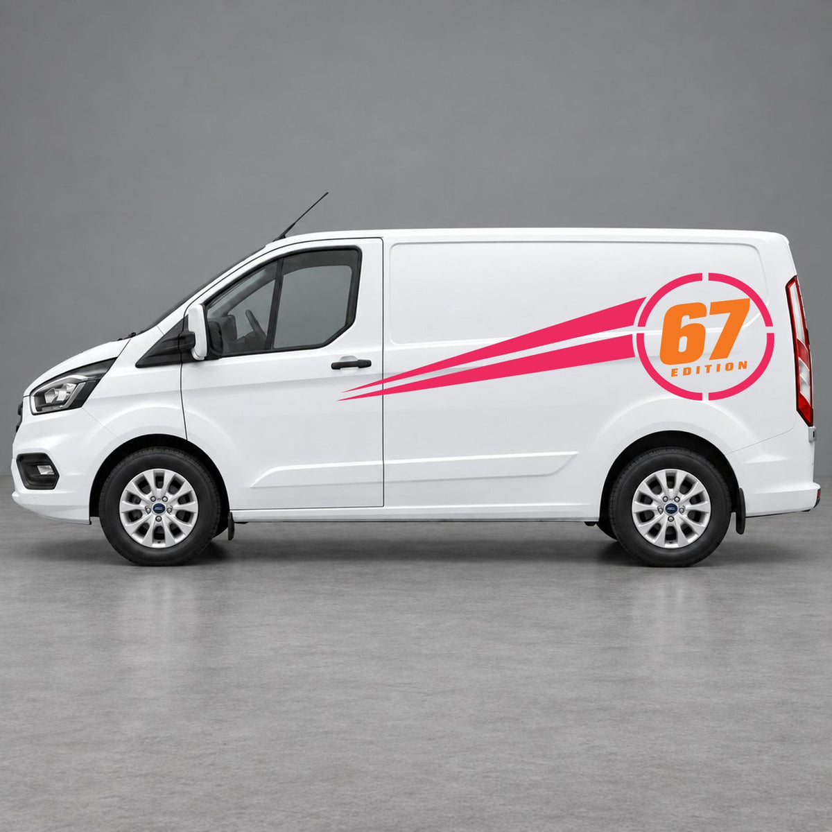 Ford Transit Custom Personalised Number Edition Side Stripes in Pink & Orange