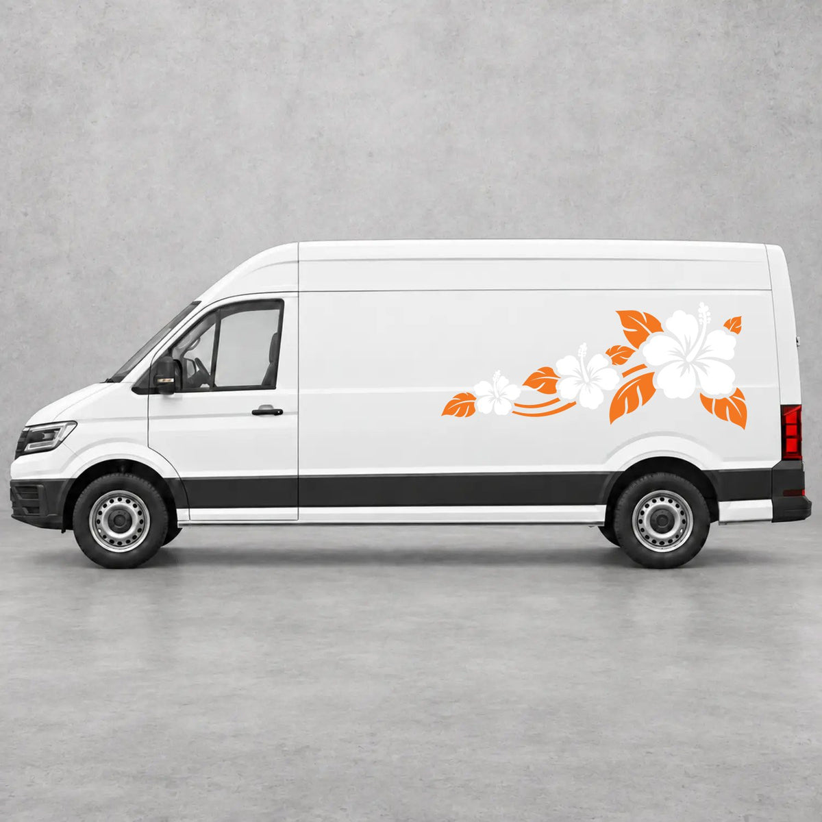 VW Crafter Hibiscus Flower Trail Side Graphics in Orange & White