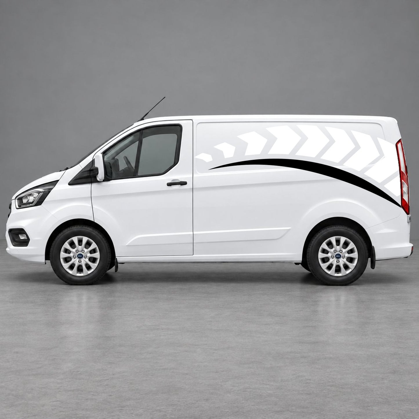 Ford Transit Custom Chevron Track Side Graphics in White & Black