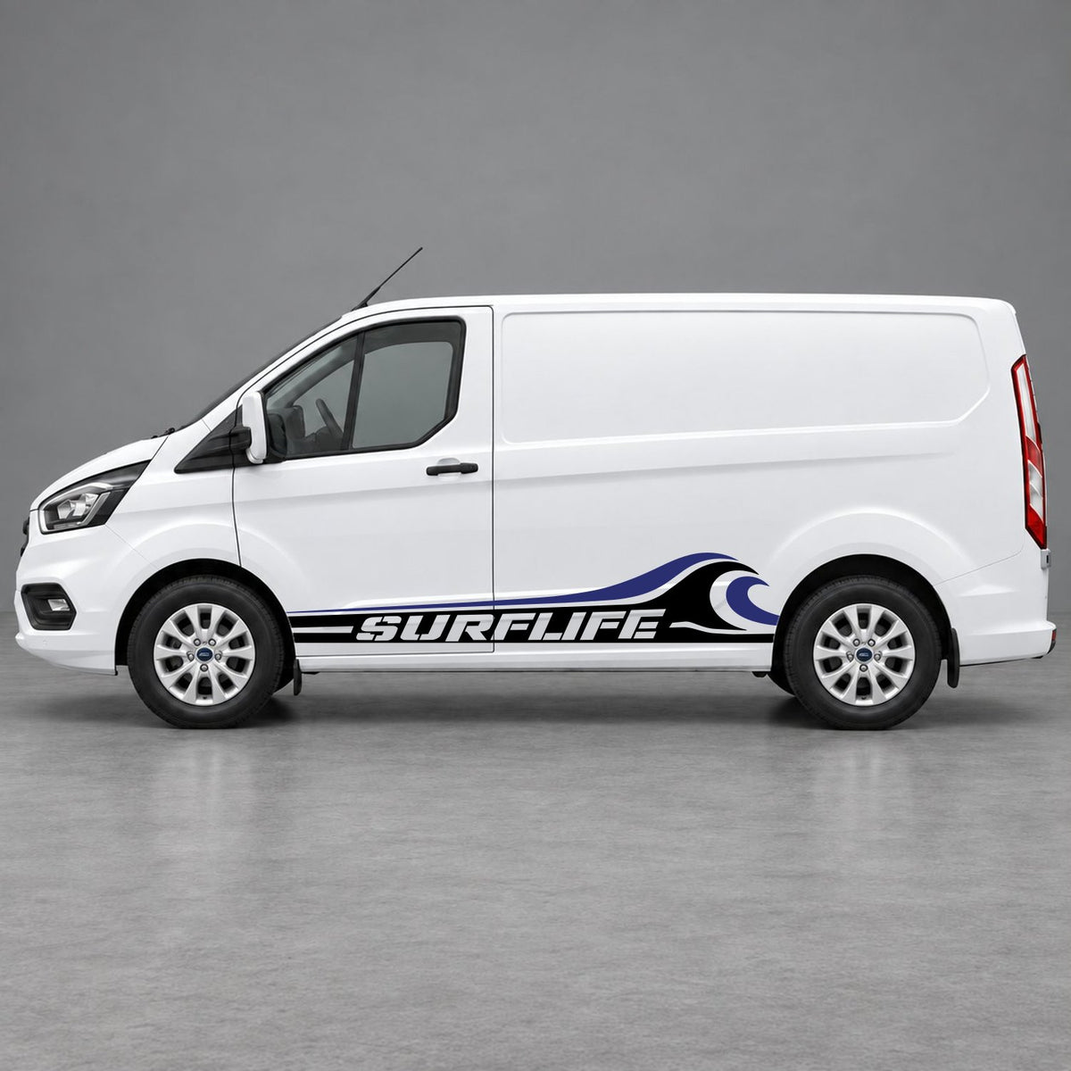 Ford Transit Custom Surflife Wave Side Stripes in Black & Navy Blue