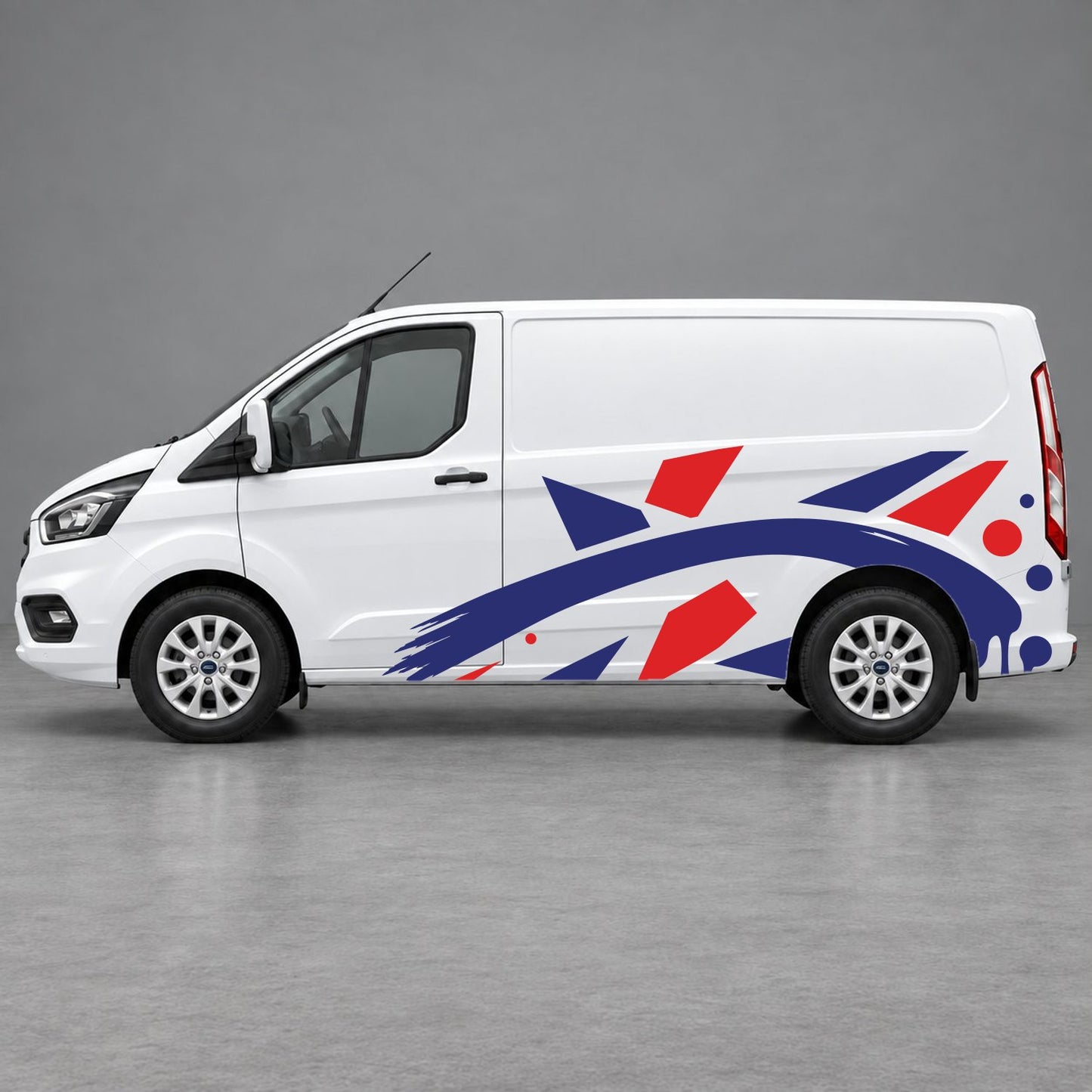 Ford Transit Custom Abstract Geometric Splash Side Graphics in Red & Navy Blue