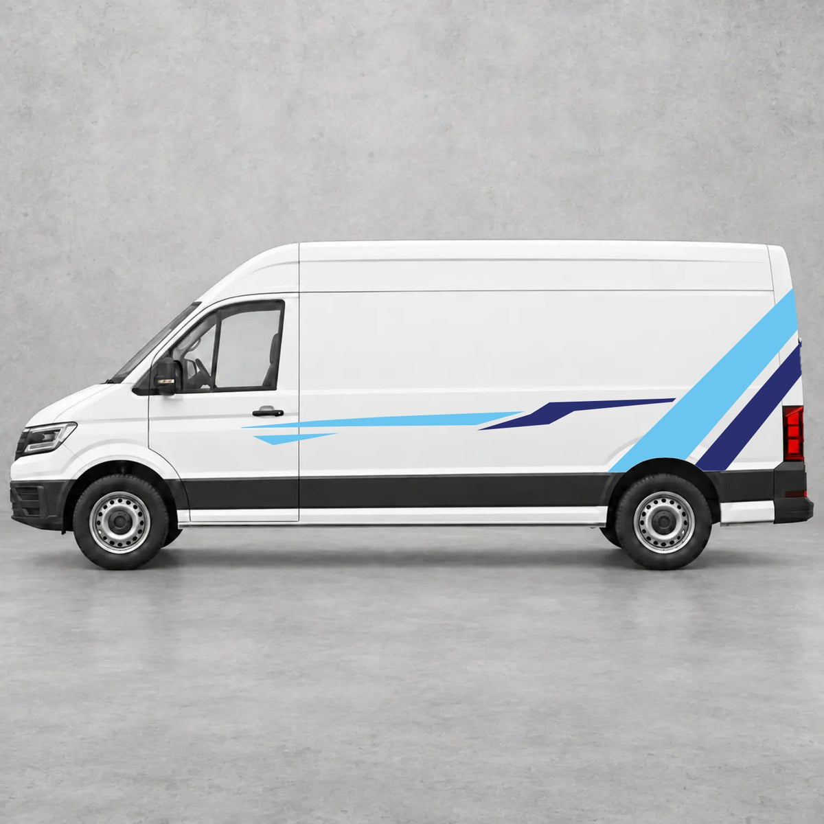 VW Crafter Bold Rear Diagonal Side Stripes in Light Blue & Navy Blue