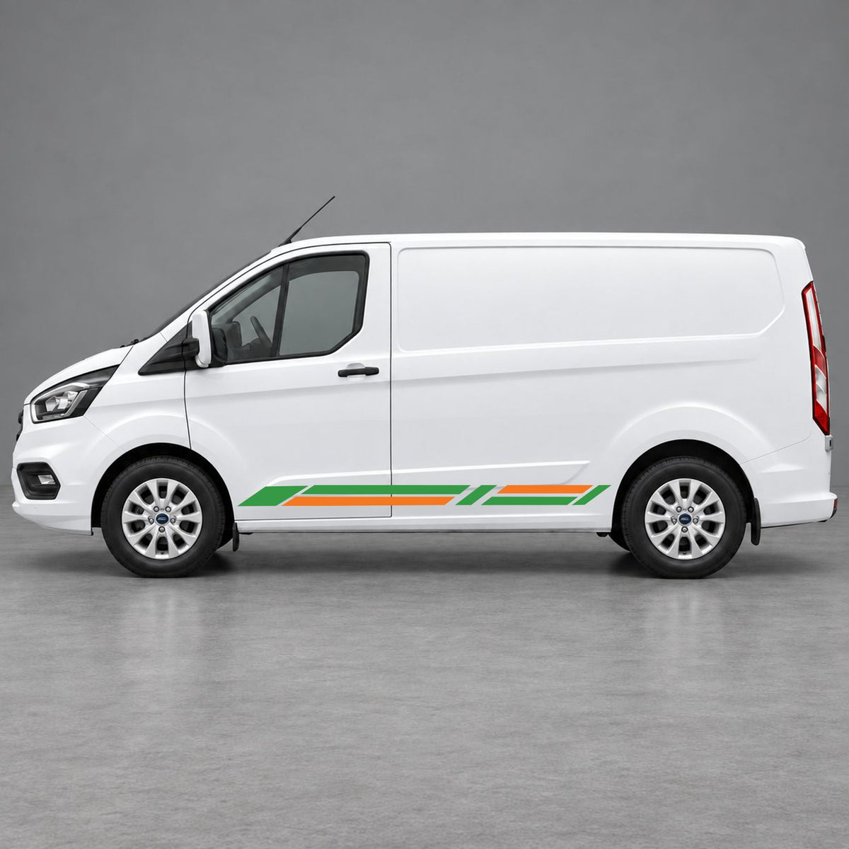 Ford Transit Custom Geometric Lower Side Stripes in Green & Orange