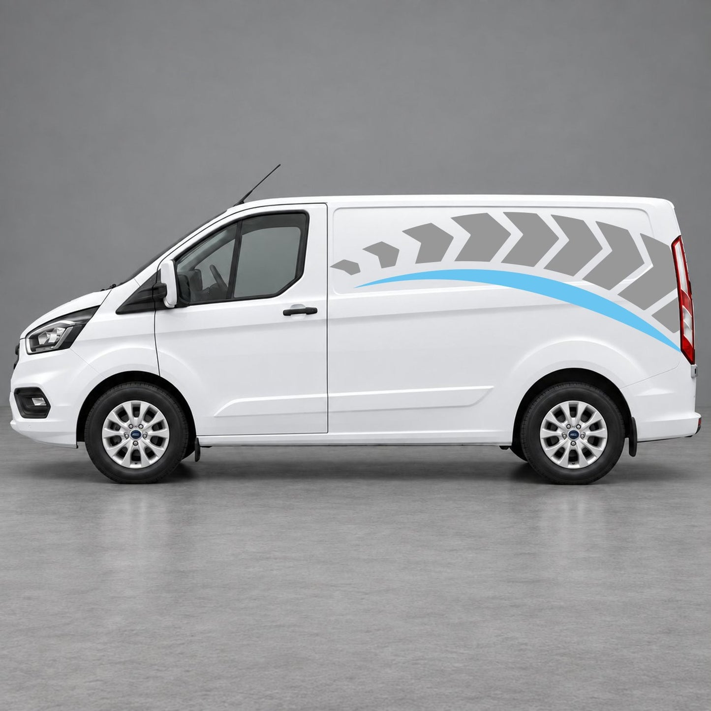 Ford Transit Custom Chevron Track Side Graphics in Grey & Light Blue