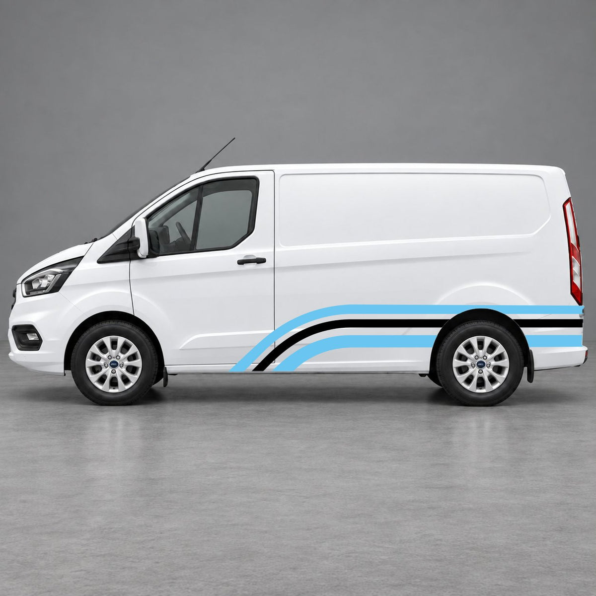 Ford Transit Custom Retro Triple-Arch Side Stripes in Light Blue & Black