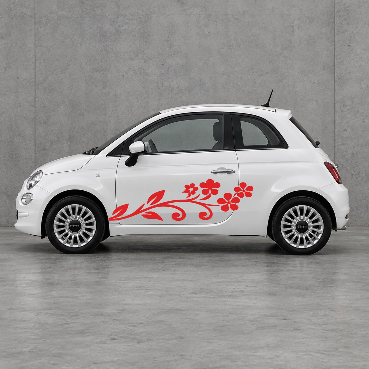 Fiat 500 Floral Vine Side Graphics Kit - Pair Supplied in Red