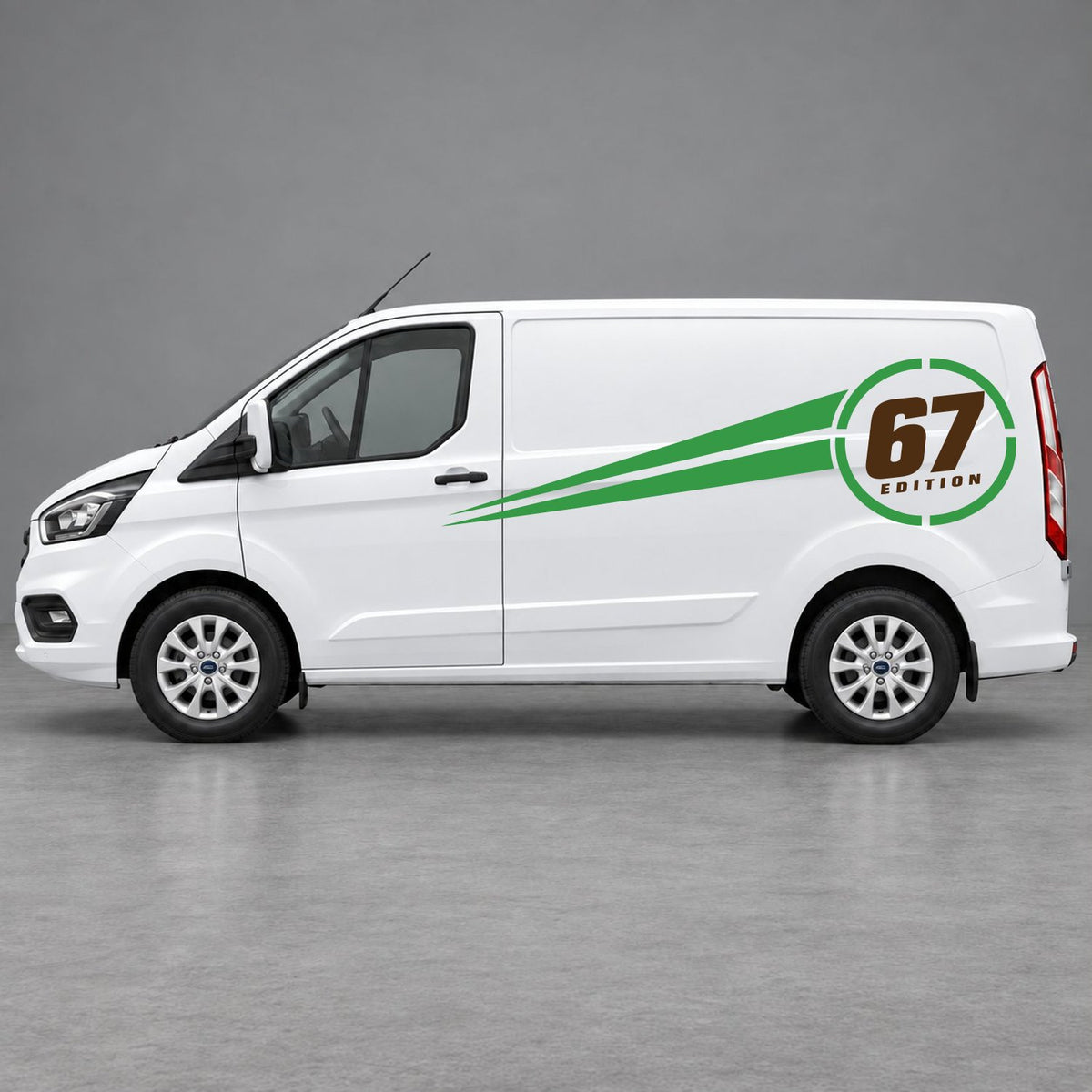 Ford Transit Custom Personalised Number Edition Side Stripes in Green & Brown