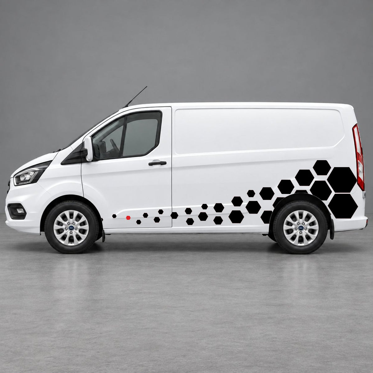 Ford Transit Custom Lower Hexagon Fade Side Graphics in Red & Black
