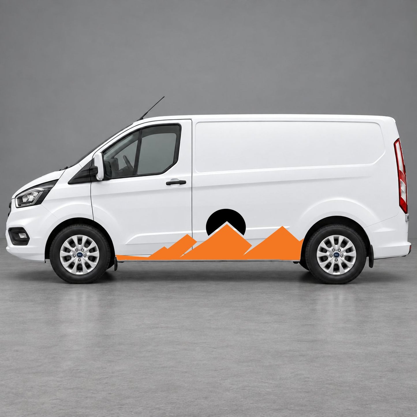 Ford Transit Custom Minimal Mountain Peak Side Graphics in Orange & Black