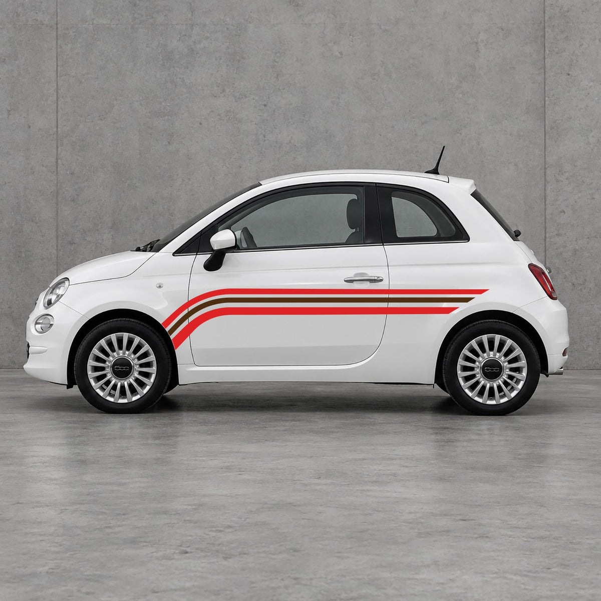 Fiat 500 Retro Triple Side Stripes Kit - Pair Supplied in Red & Brown