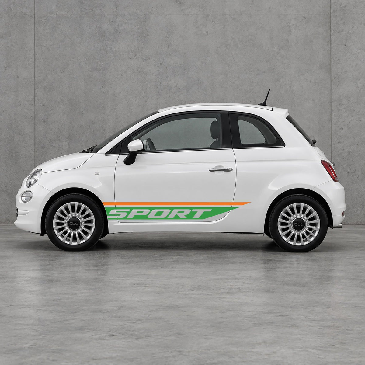 Fiat 500 Sport Lower Side Stripes Kit - Pair Supplied in Orange & Green
