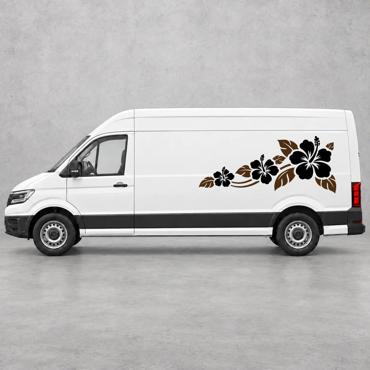VW Crafter Hibiscus Flower Trail Side Graphics in Brown & Black