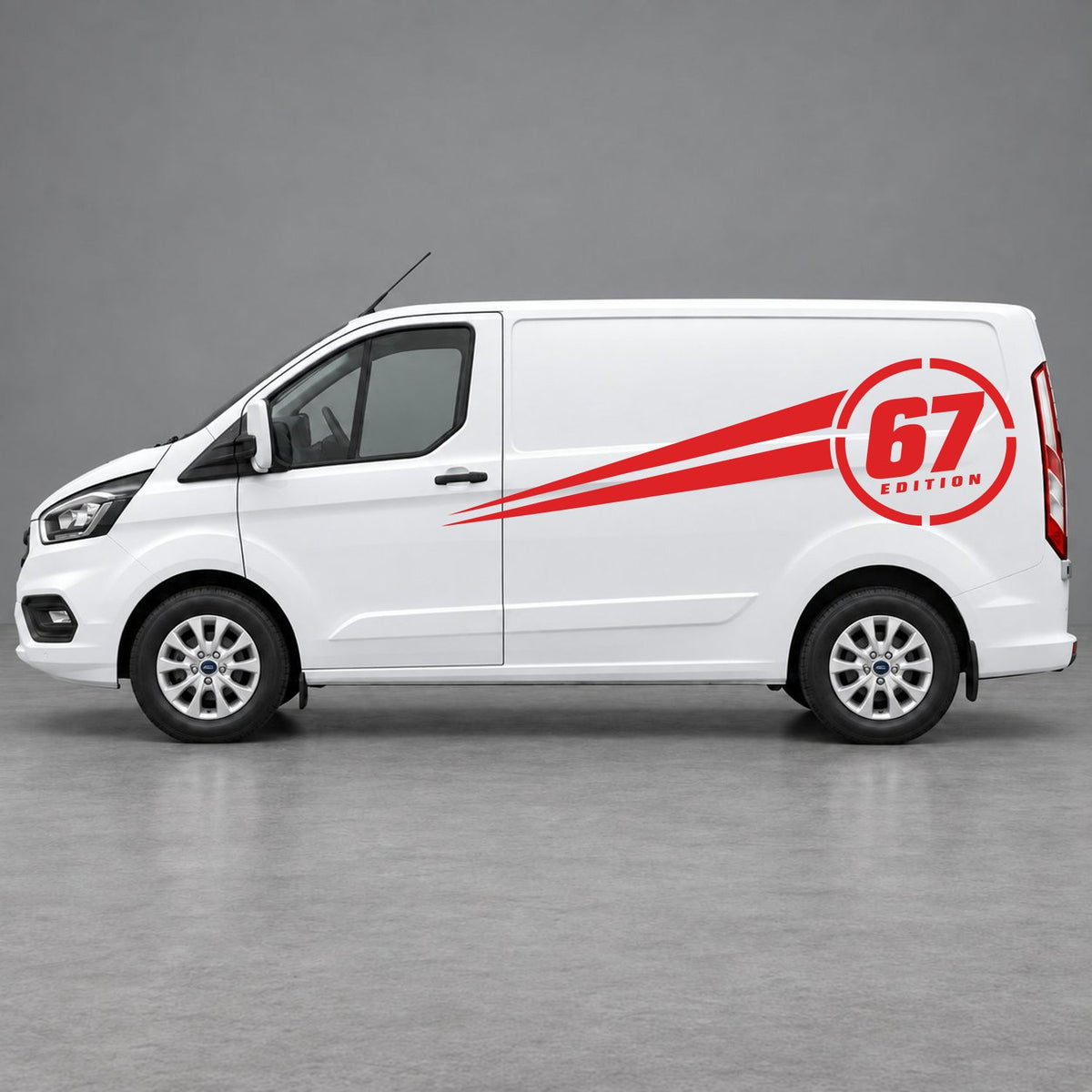 Ford Transit Custom Personalised Number Edition Side Stripes in Red & Red