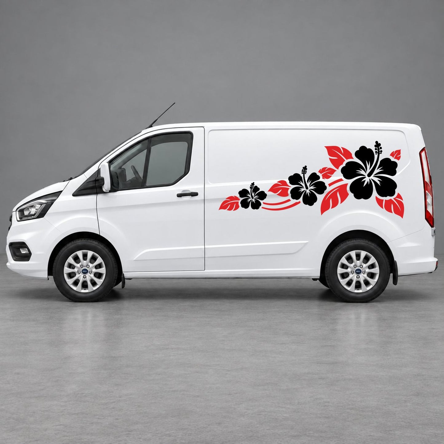 Ford Transit Custom Hibiscus Flower Trail Side Graphics in Red & Black
