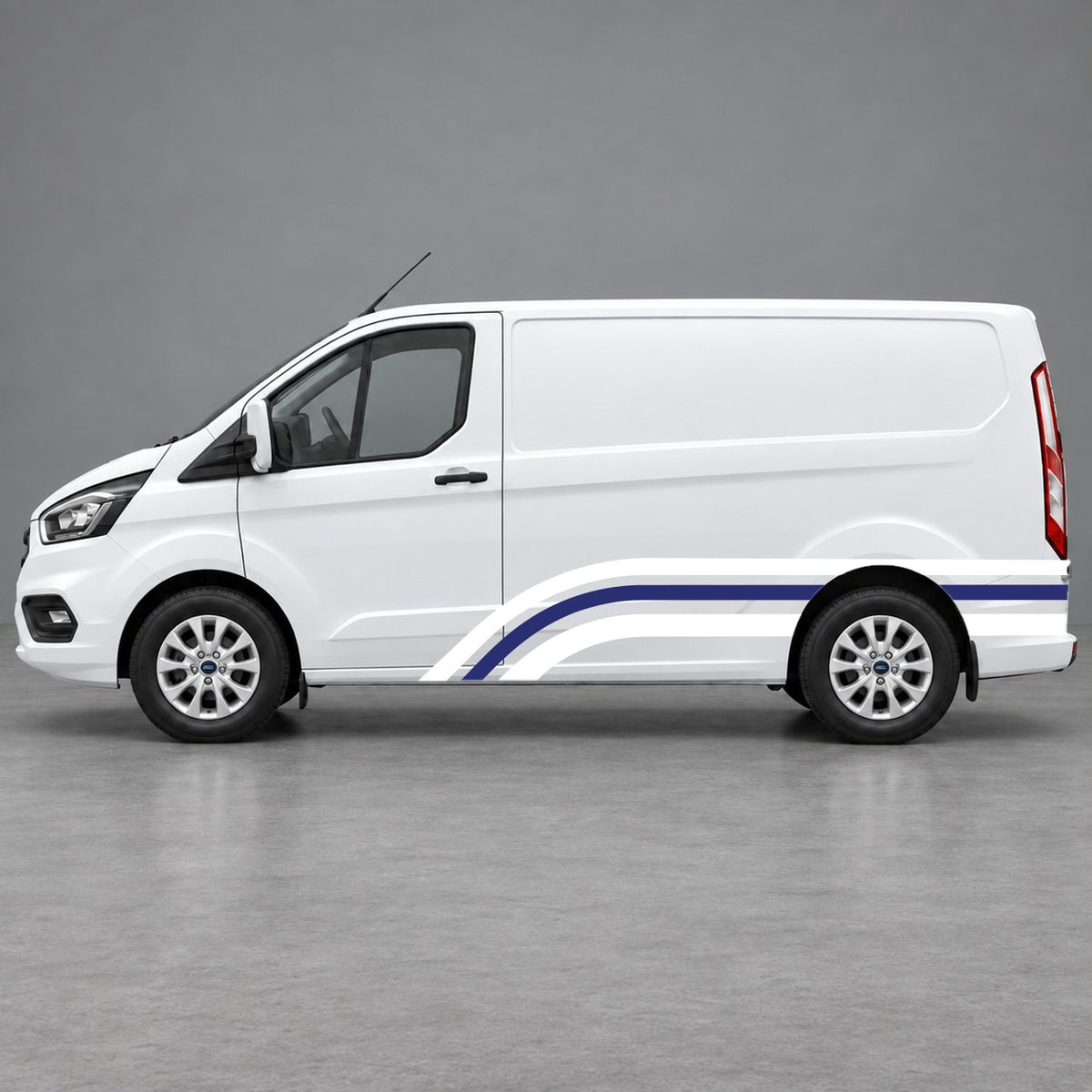 Ford Transit Custom Retro Triple-Arch Side Stripes in White & Navy Blue