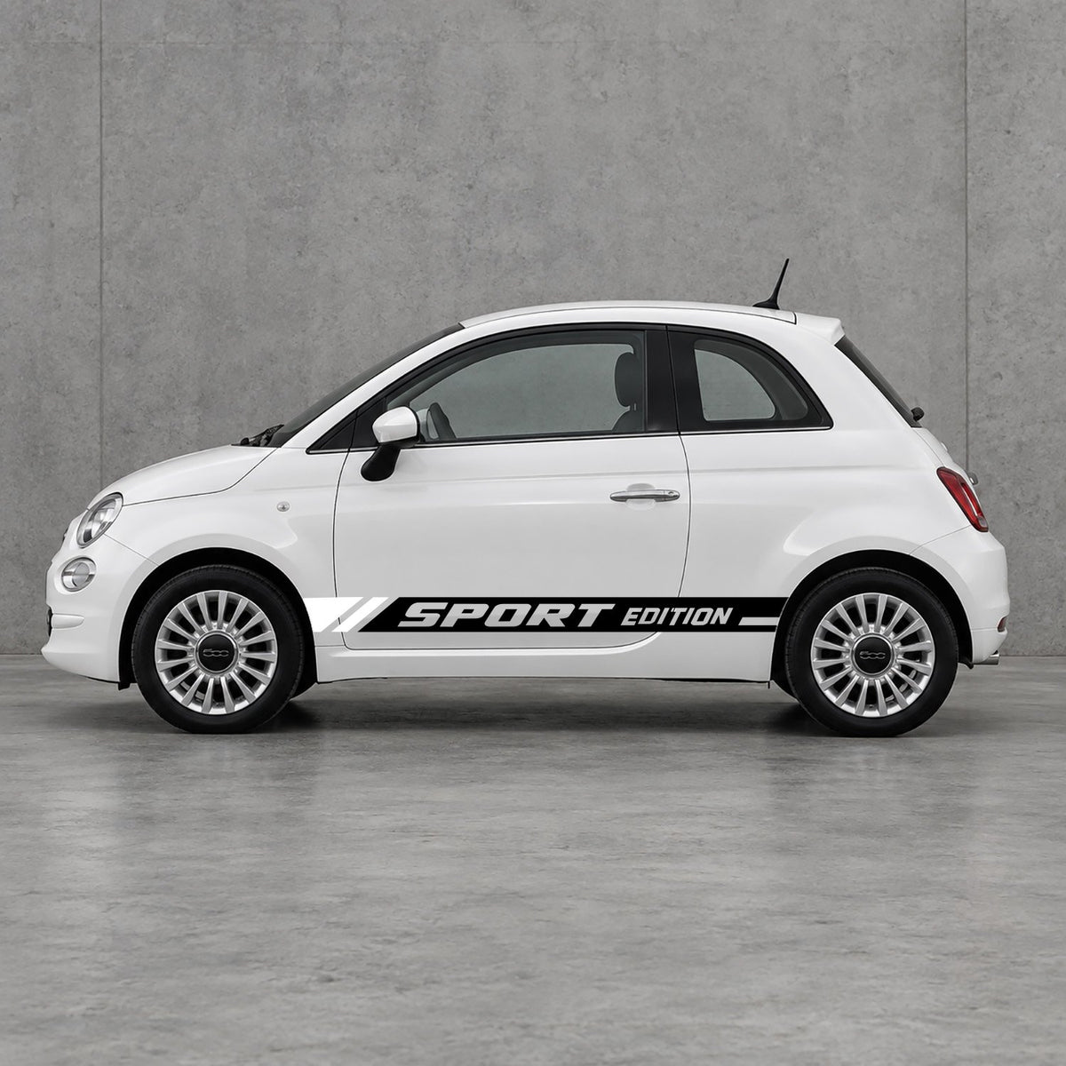 Fiat 500 Sport Edition Side Stripes Kit - Pair Supplied in Black & White