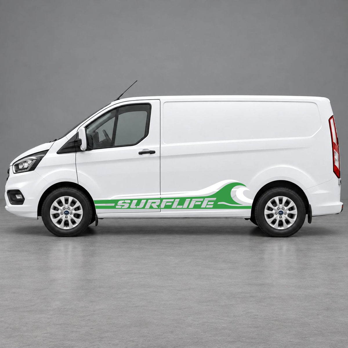 Ford Transit Custom Surflife Wave Side Stripes in Green & White