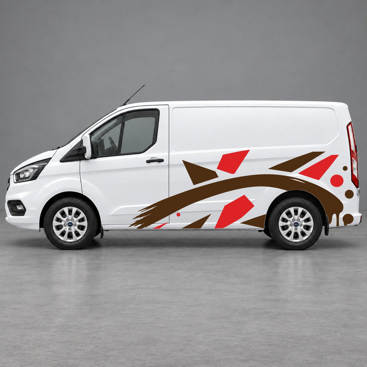 Ford Transit Custom Abstract Geometric Splash Side Graphics in Red & Brown
