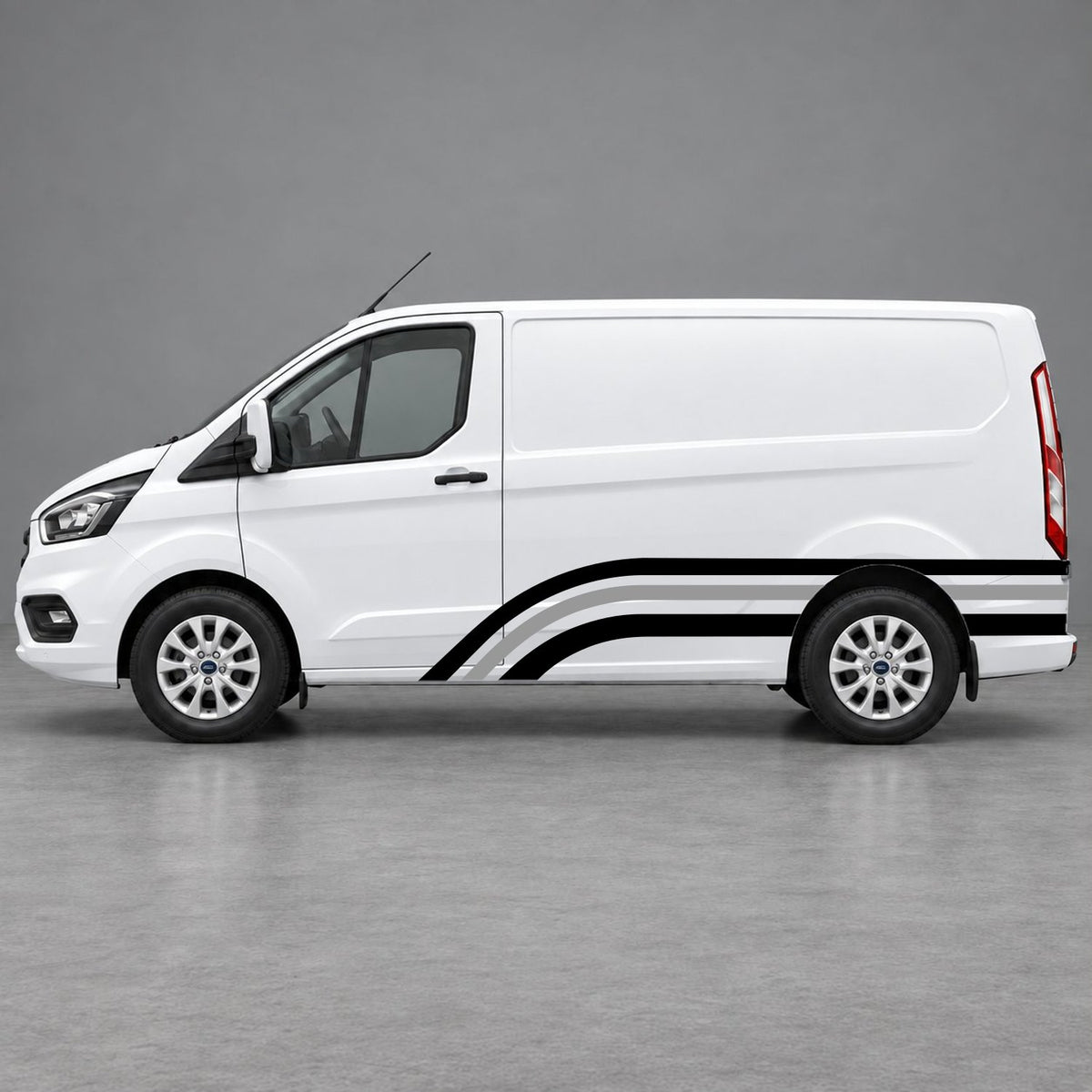 Ford Transit Custom Retro Triple-Arch Side Stripes in Black & Grey