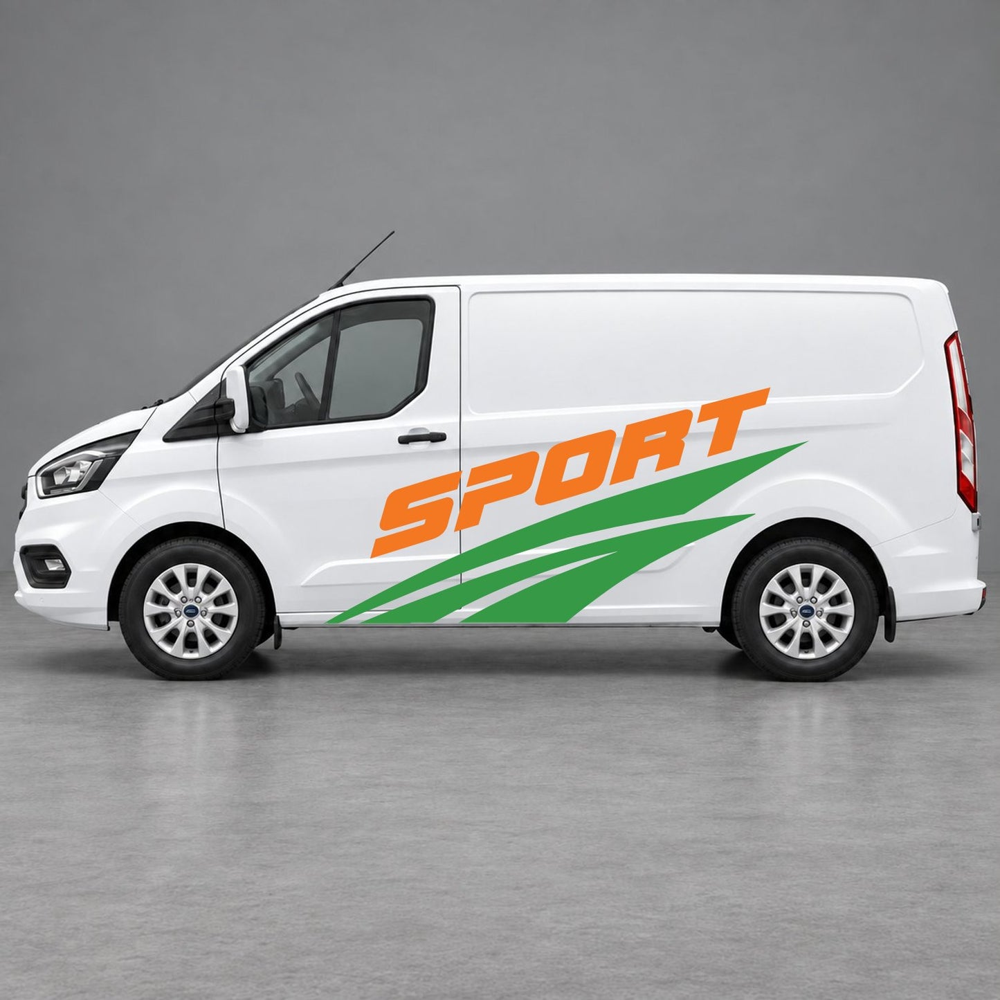 Ford Transit Custom Sport Twin Stripe Side Graphics in Green & Orange
