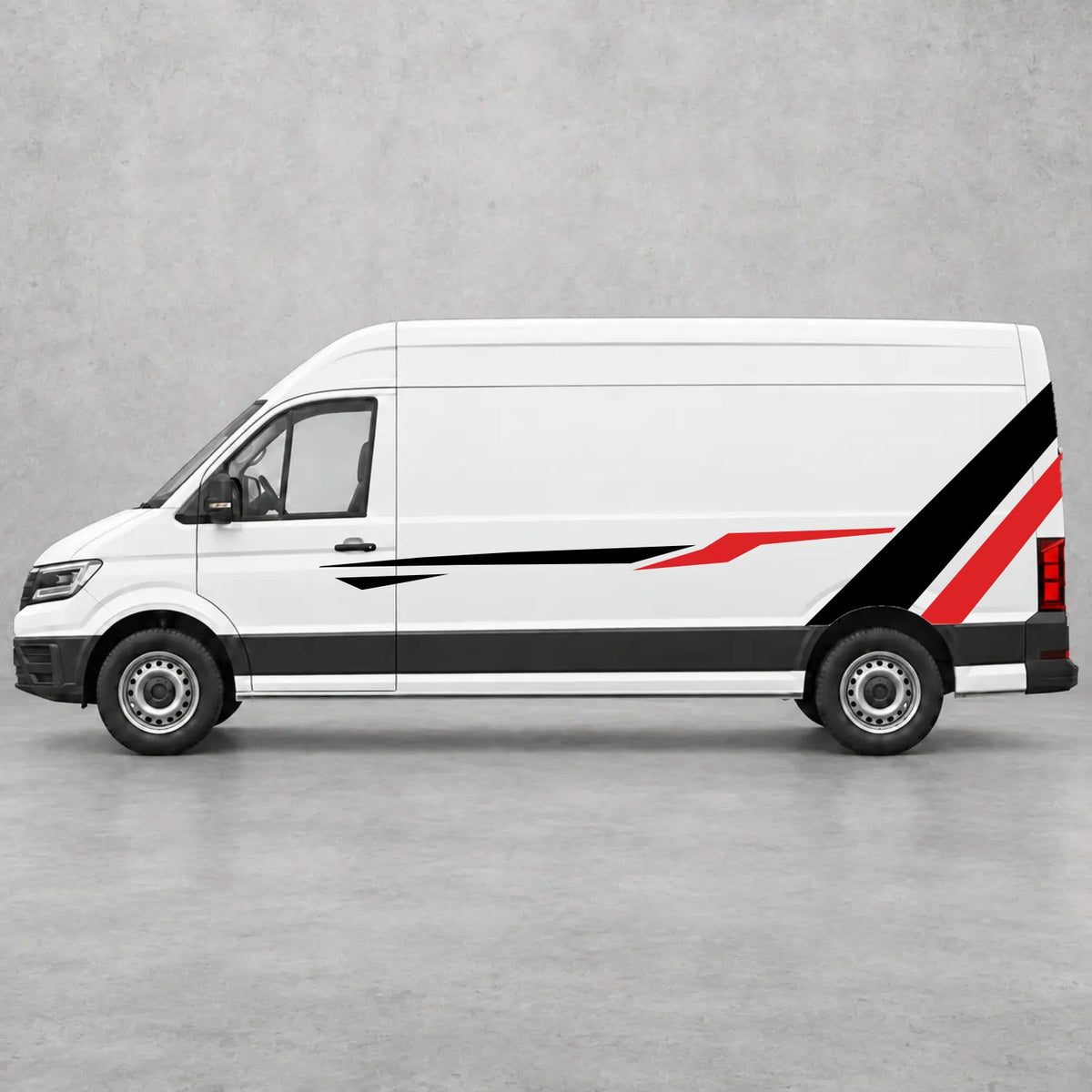 VW Crafter Bold Rear Diagonal Side Stripes in Black & Red