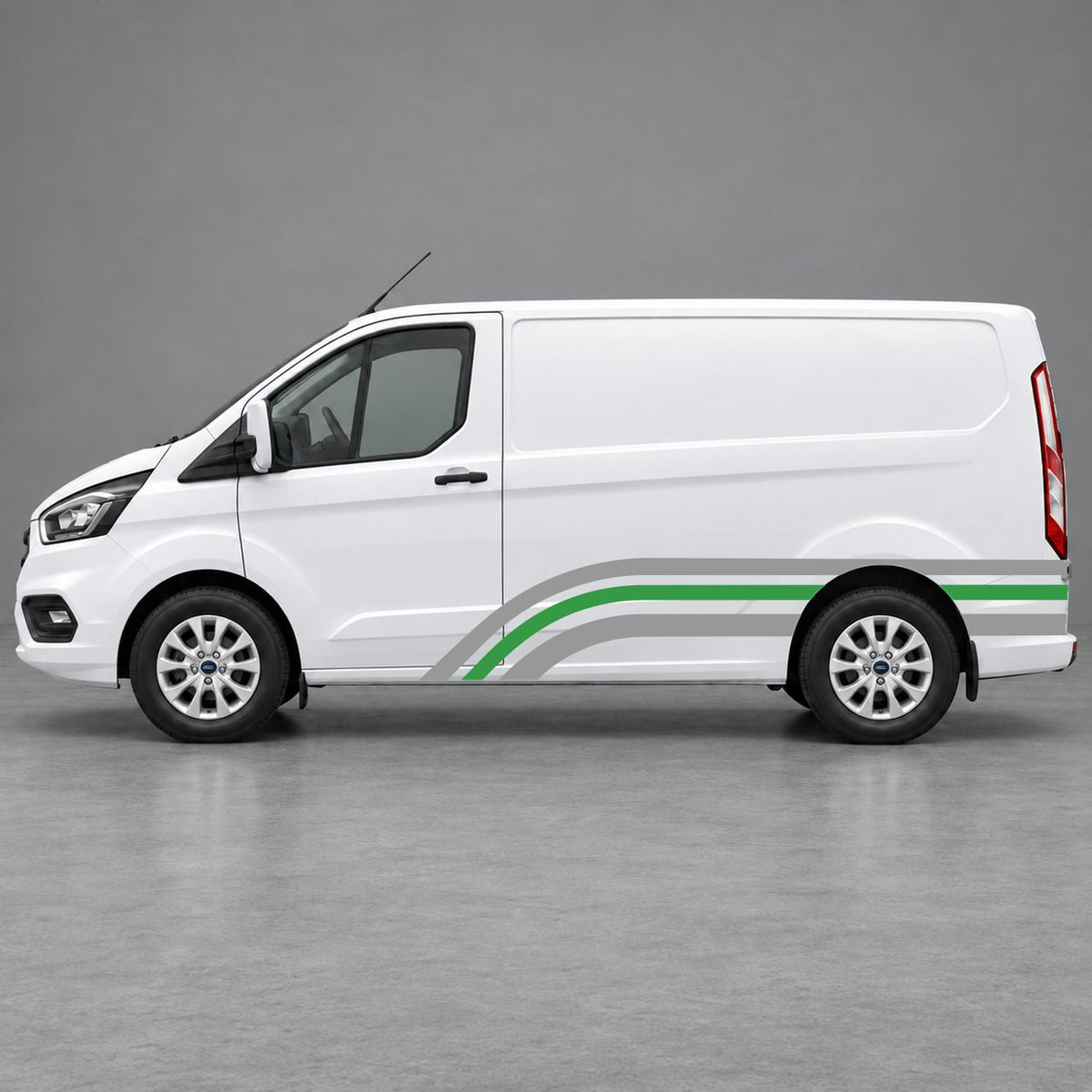 Ford Transit Custom Retro Triple-Arch Side Stripes in Grey & Green