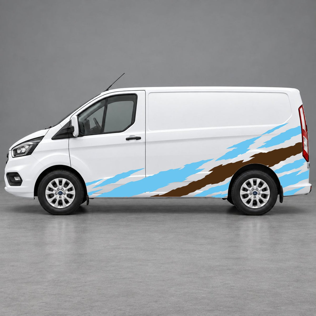 Ford Transit Custom Claw Scratch Side Graphics in Light Blue & Brown