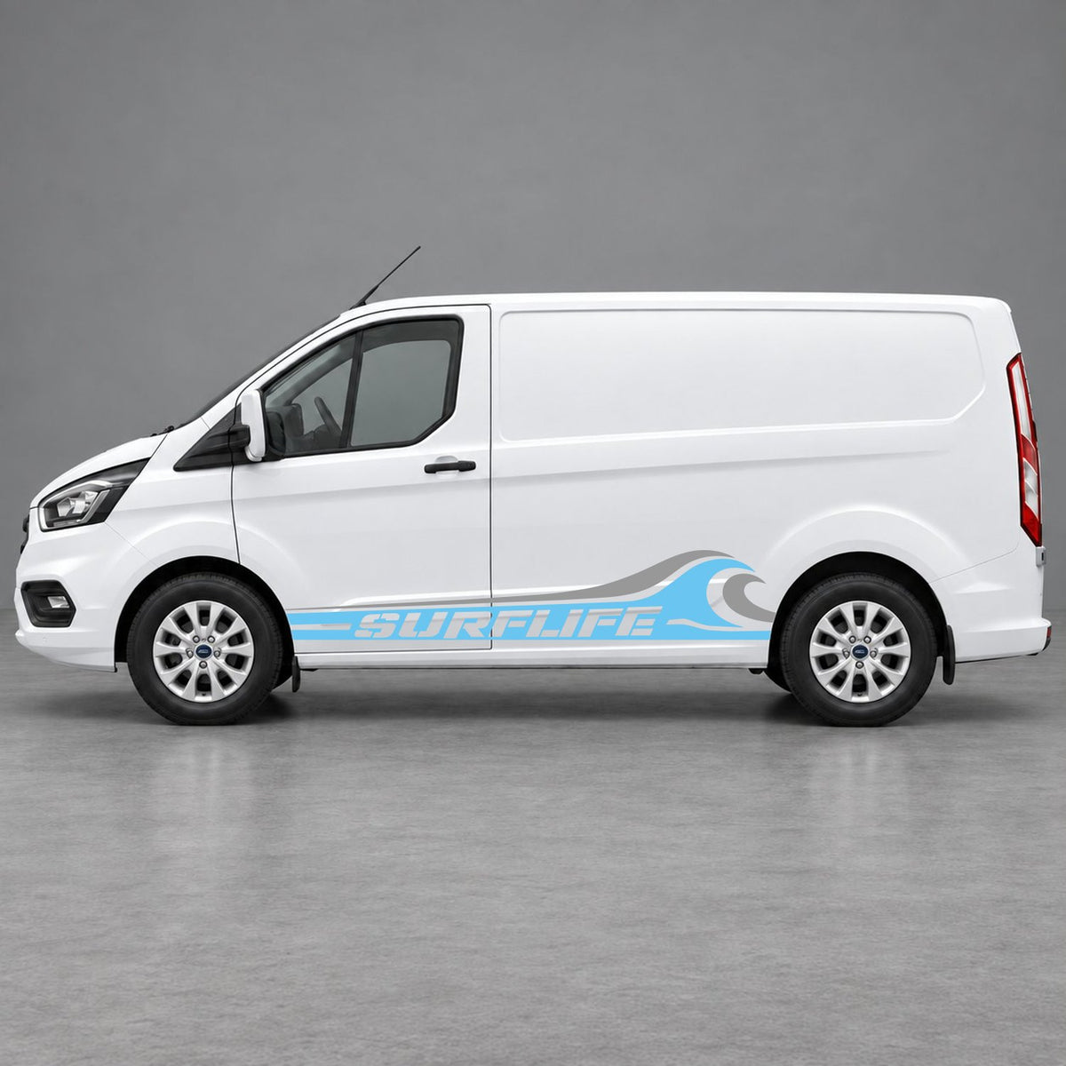 Ford Transit Custom Surflife Wave Side Stripes in Light Blue & Grey