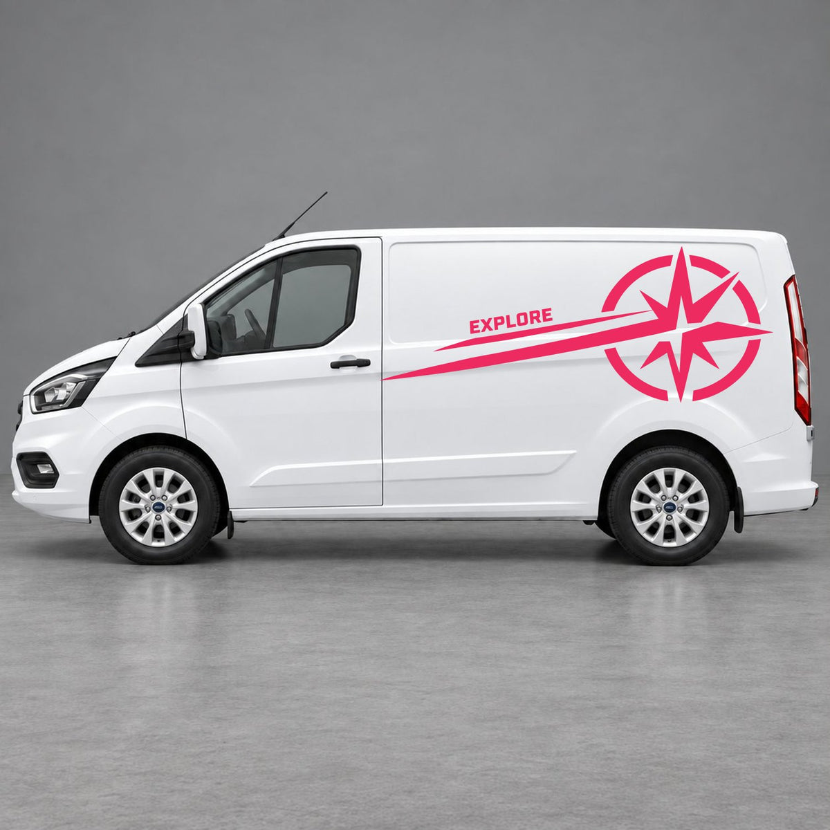 Ford Transit Custom Explore Compass Side Stripes in Pink