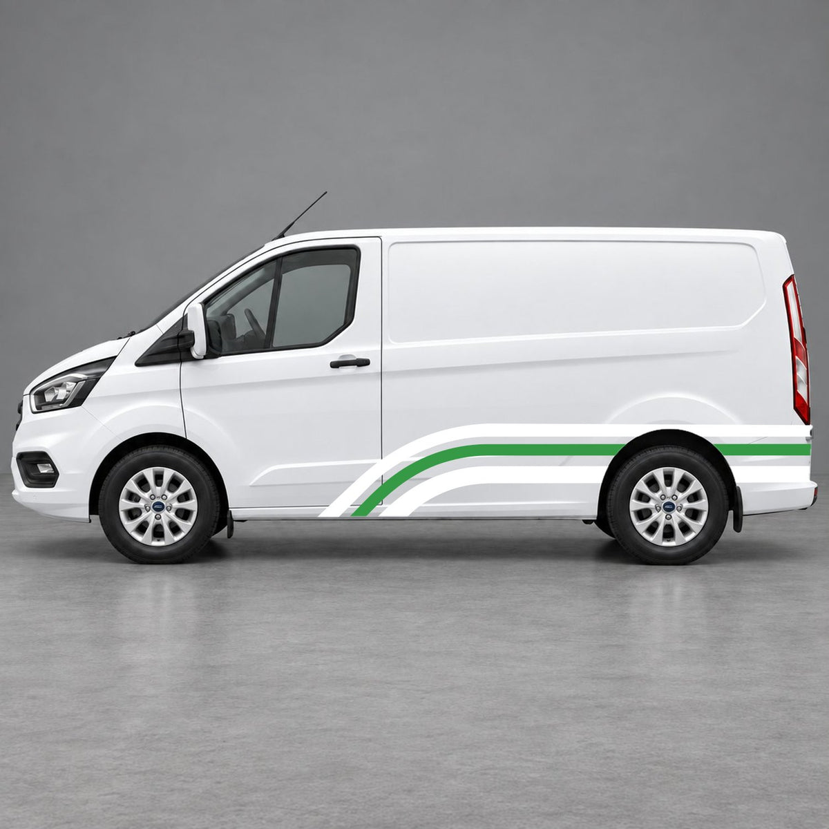 Ford Transit Custom Retro Triple-Arch Side Stripes in White & Green