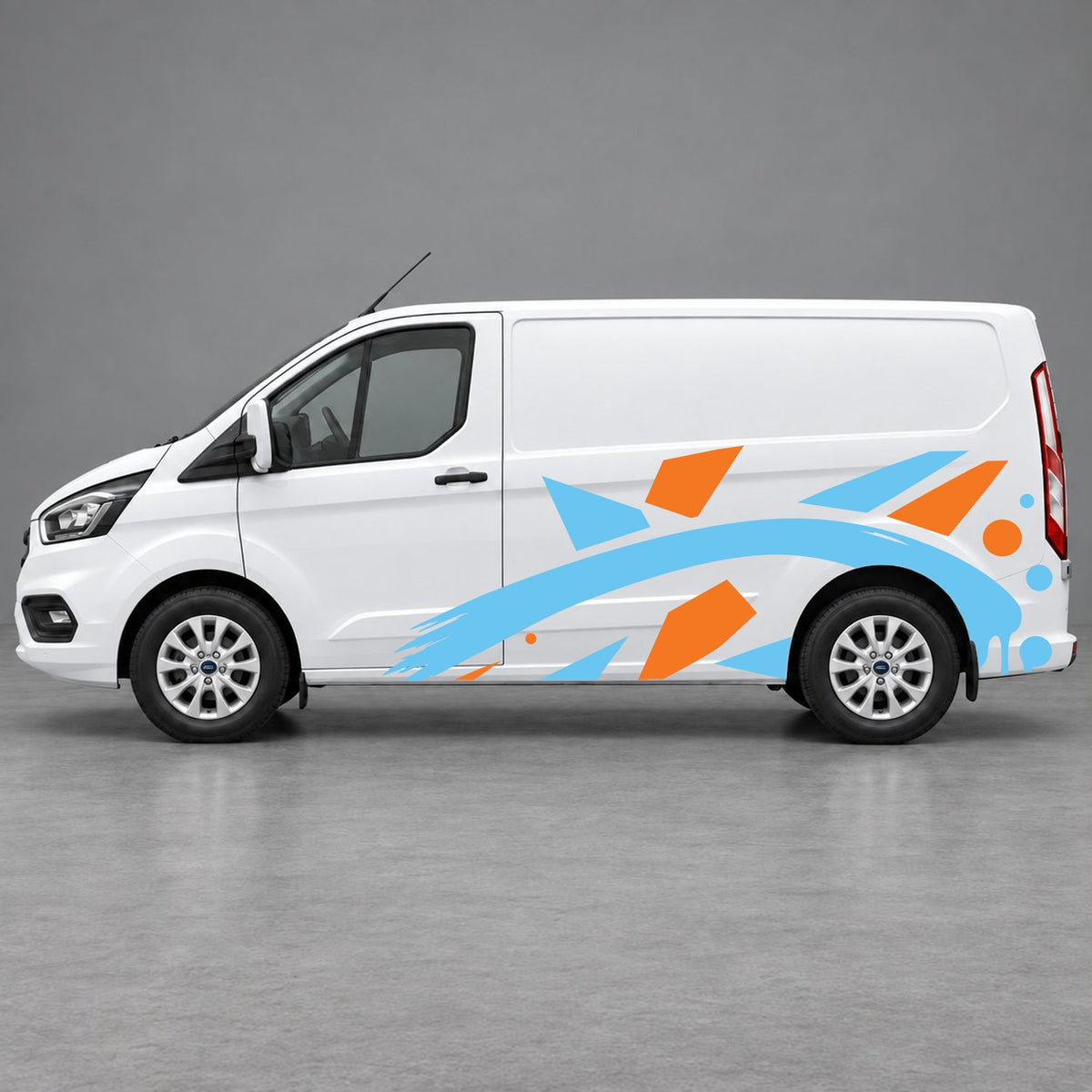 Ford Transit Custom Abstract Geometric Splash Side Graphics in Orange & Light Blue