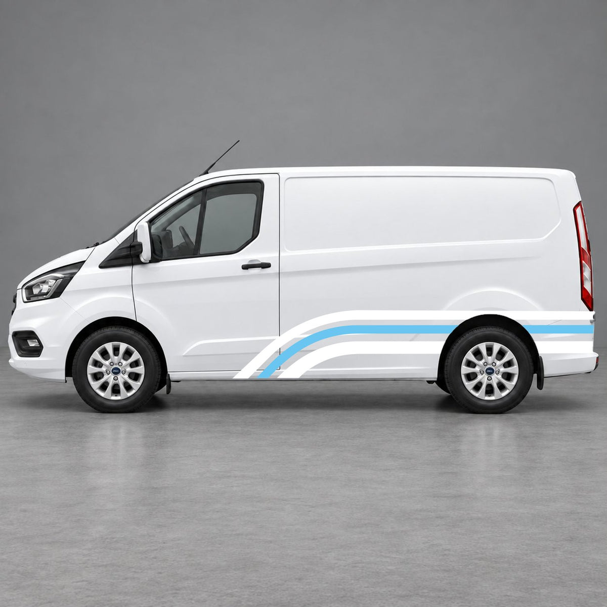 Ford Transit Custom Retro Triple-Arch Side Stripes in White & Light Blue