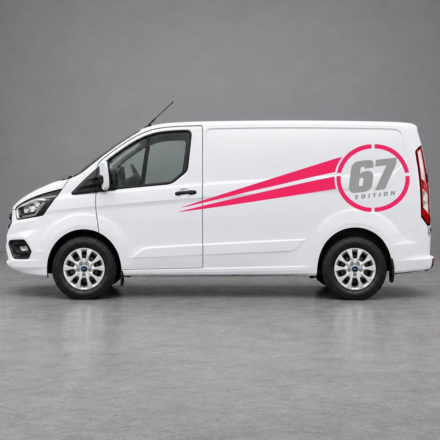 Ford Transit Custom Personalised Number Edition Side Stripes in Pink & Grey