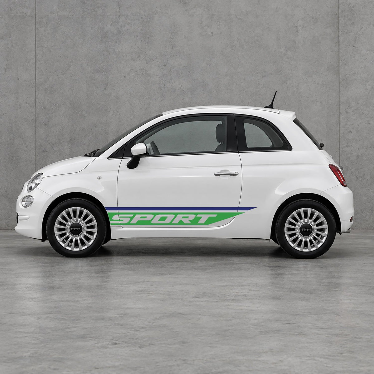 Fiat 500 Sport Lower Side Stripes Kit - Pair Supplied in Navy Blue & Green