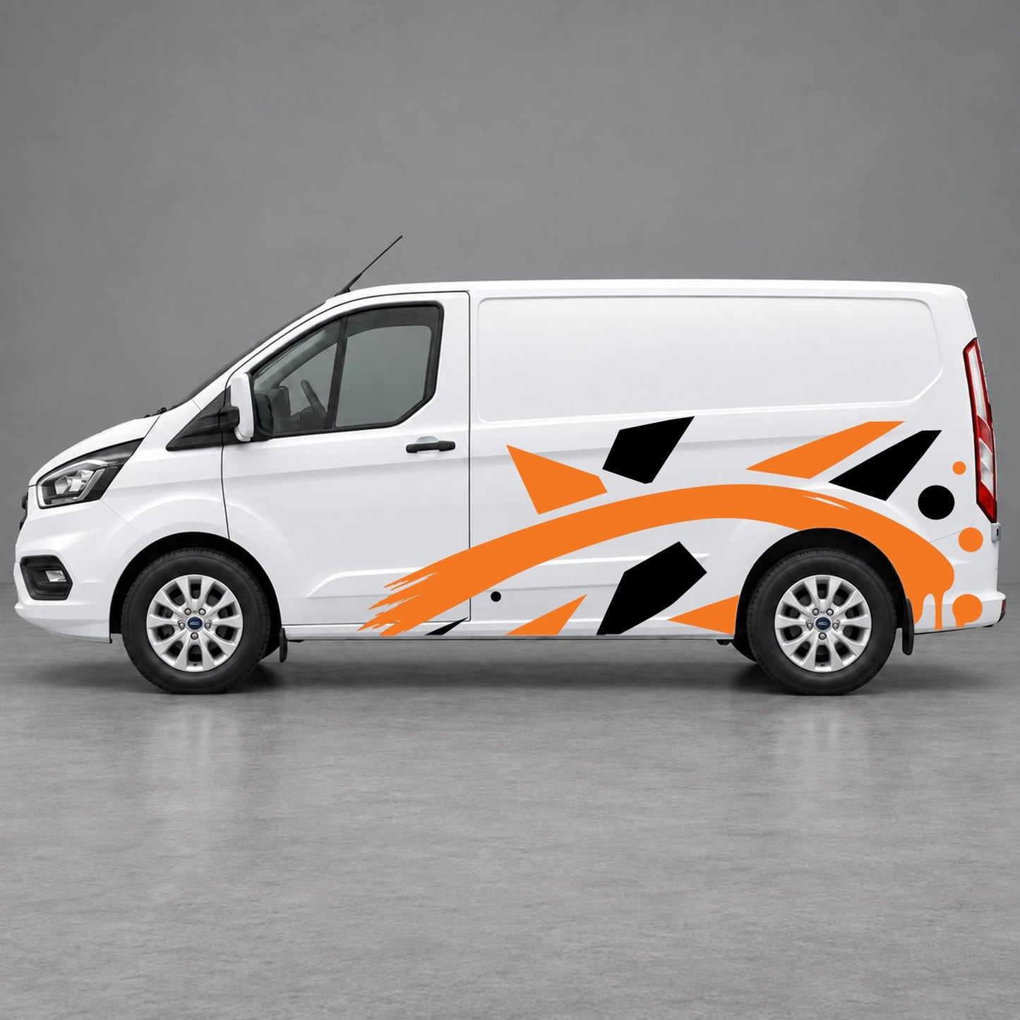 Ford Transit Custom Abstract Geometric Splash Side Graphics in Black & Orange