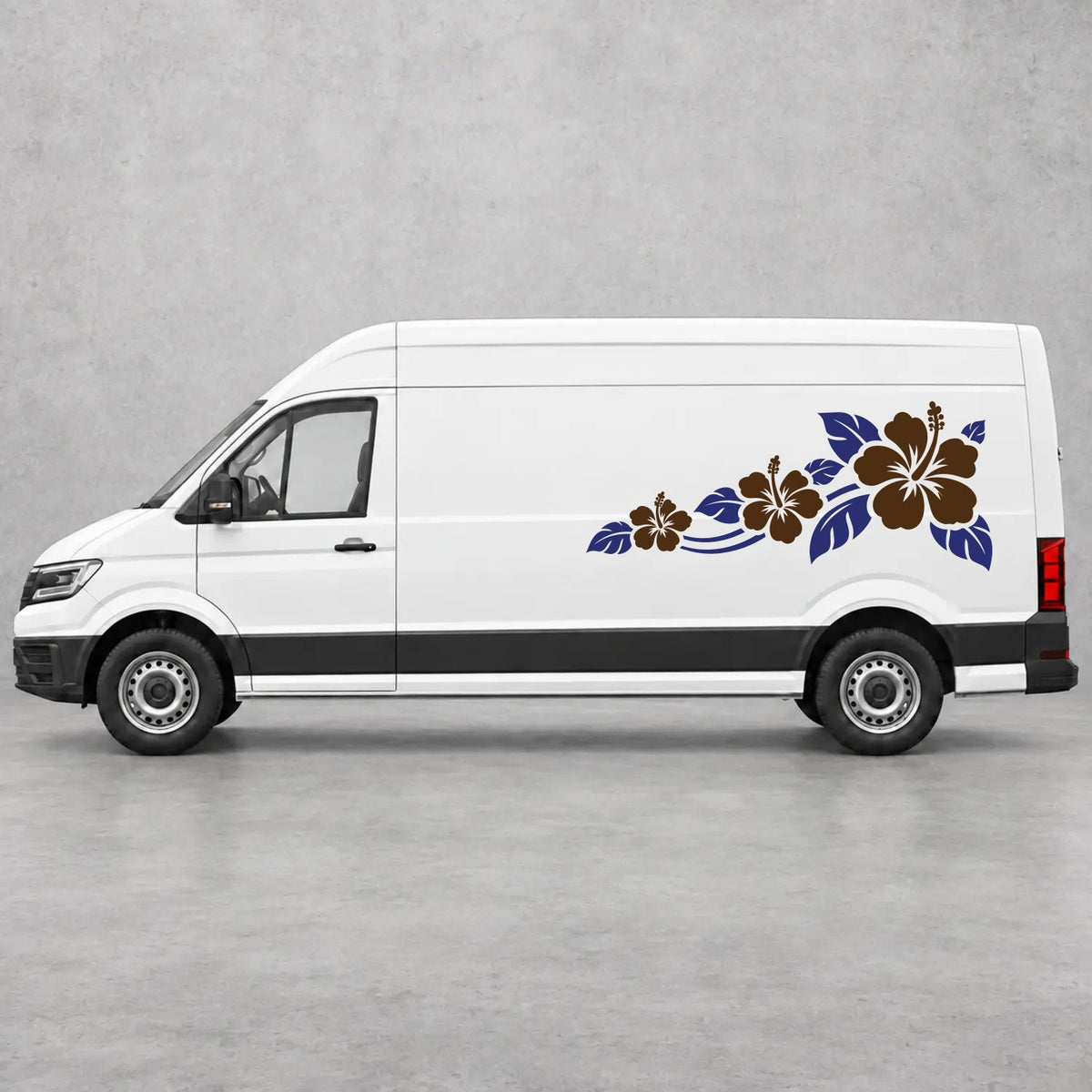 VW Crafter Hibiscus Flower Trail Side Graphics in Navy Blue & Brown