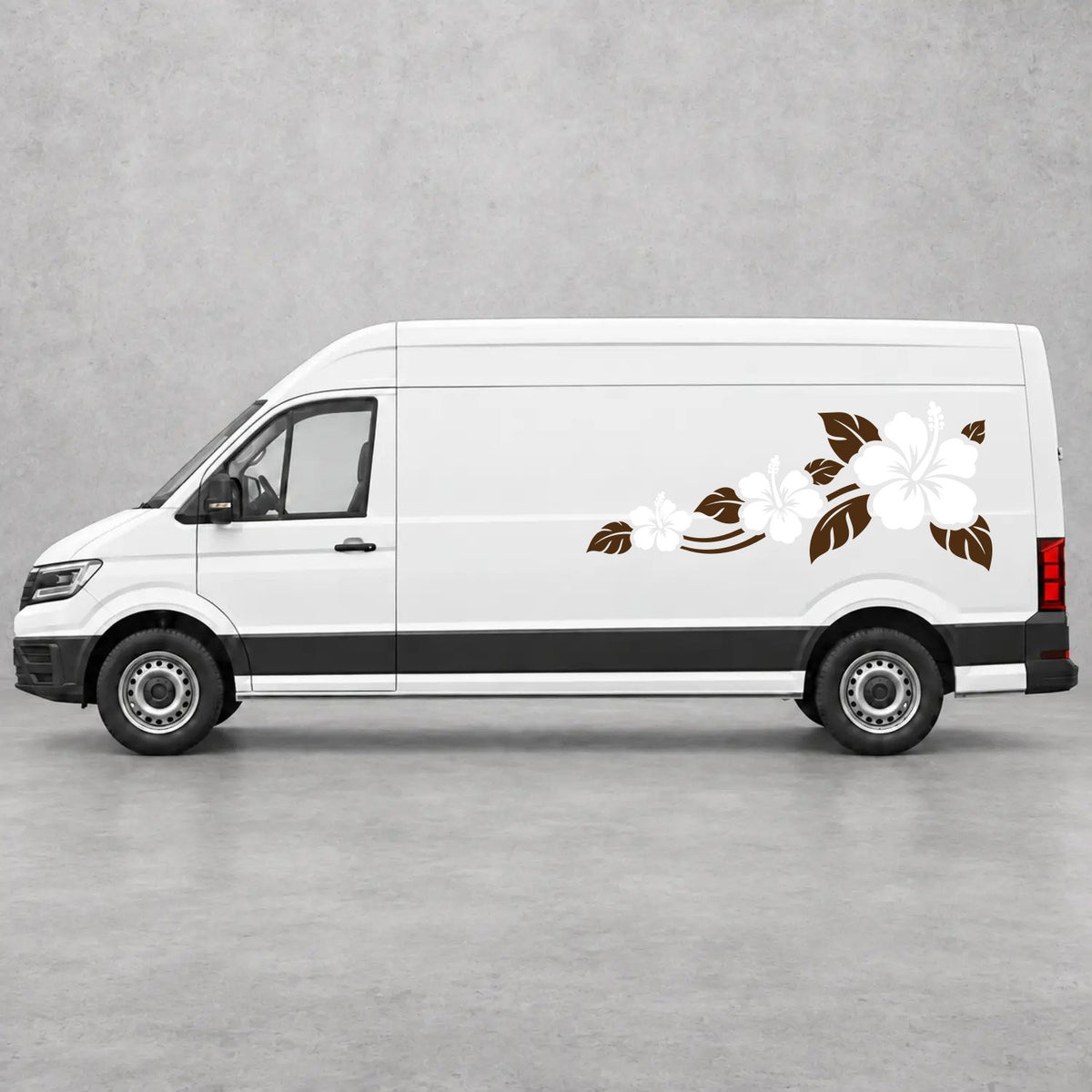VW Crafter Hibiscus Flower Trail Side Graphics in Brown & White