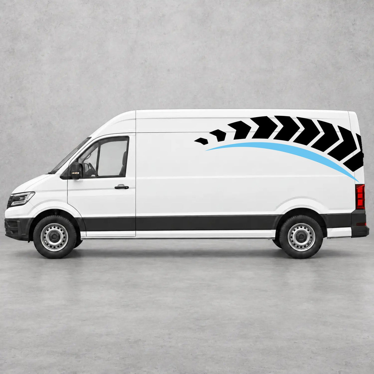 VW Crafter Chevron Track Side Graphics in Black & Light Blue