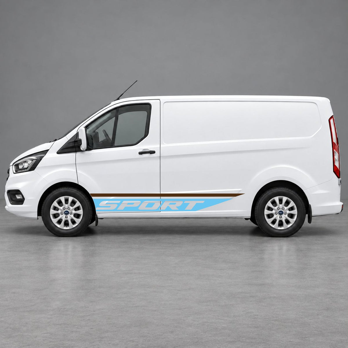 Ford Transit Custom Sport Swoosh Lower Side Stripes in Brown & Light Blue