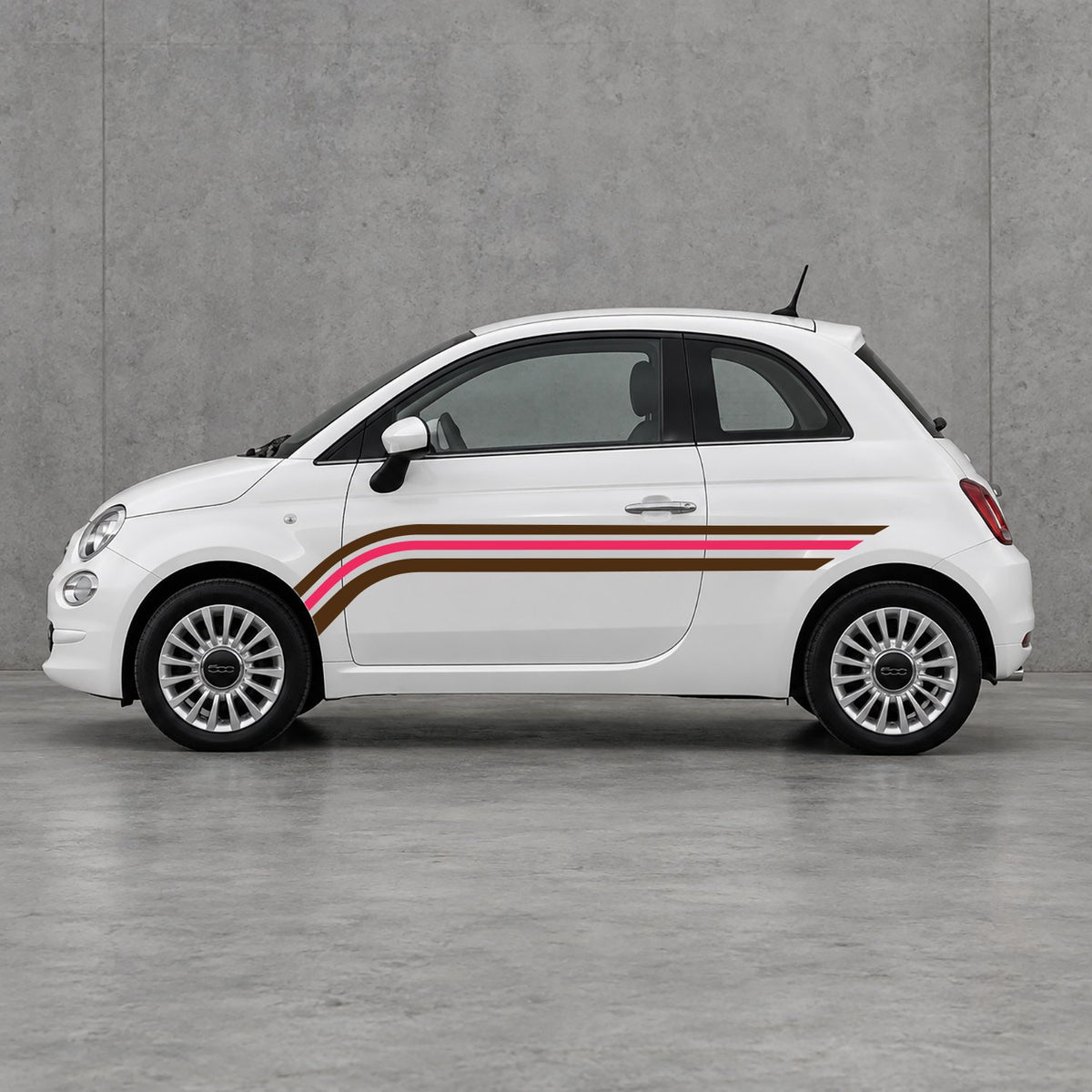 Fiat 500 Retro Triple Side Stripes Kit - Pair Supplied in Brown & Pink