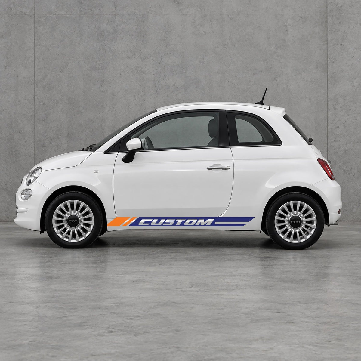 Fiat 500 Custom Lower Side Stripes Kit - Pair Supplied in Navy Blue & Orange