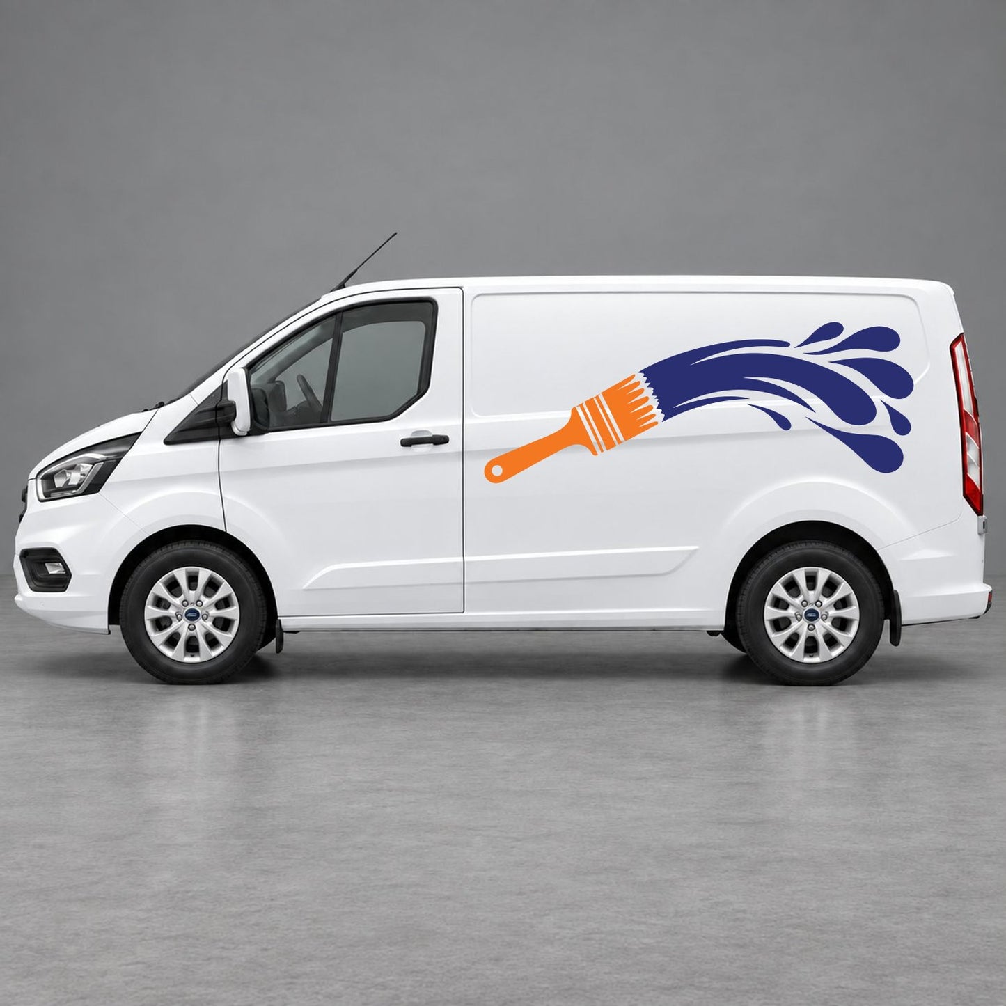 Ford Transit Custom Paintbrush Swoosh Side Graphics in Orange & Navy Blue