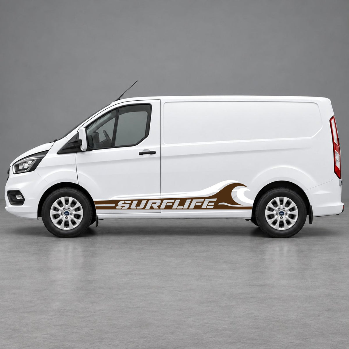 Ford Transit Custom Surflife Wave Side Stripes in Brown & White